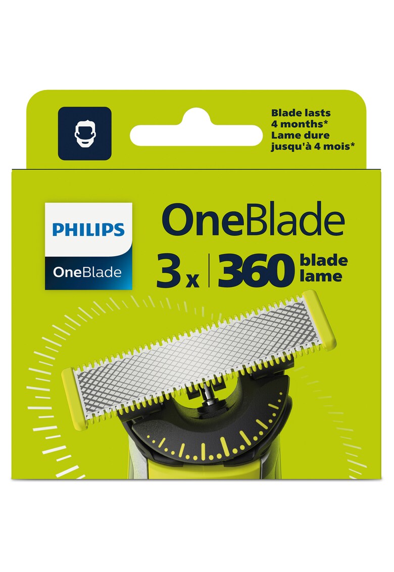 Rezerva oneblade 360 - qp430/50 - otel inoxidabil - umed si uscat - kit 3 lame -compatibil cu oneblade si onebladepro - verde