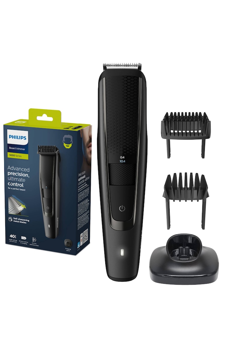 Aparat de tuns barba BT5515/20 - Lame din otel inoxidabil 0.4-20mm - utilizare cu si fara fir - 90 min - 2 piepteni - suport de incarcare - Negru