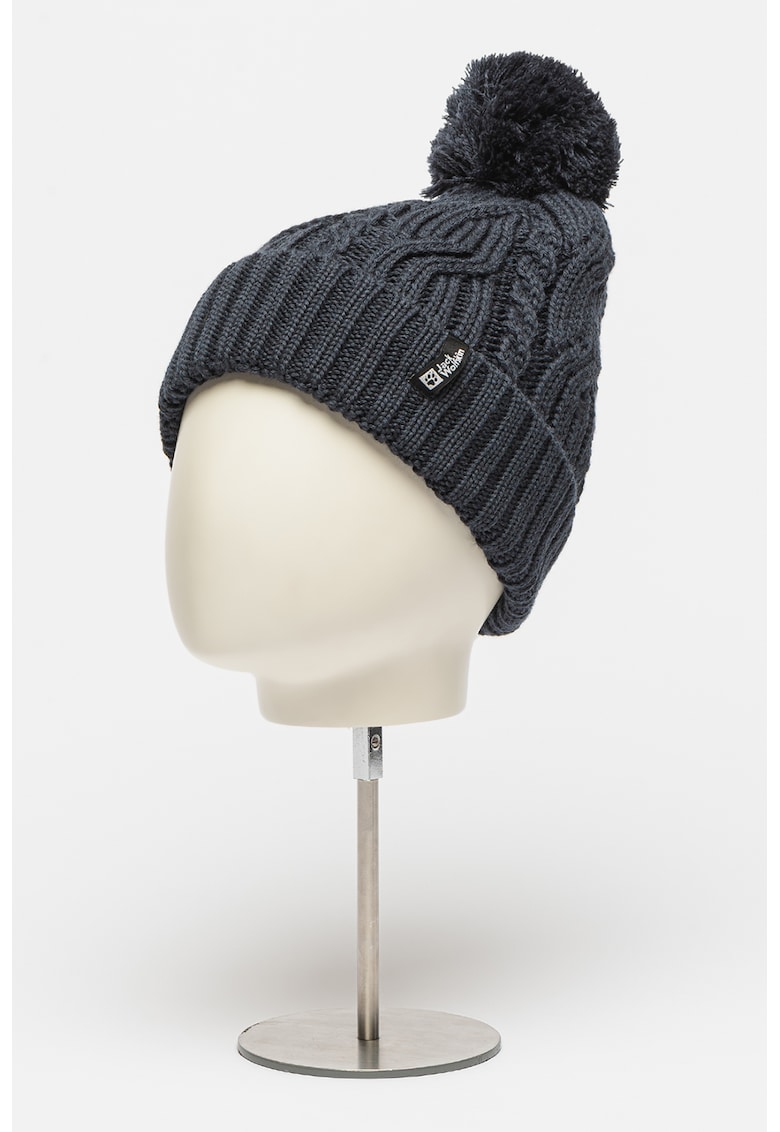 Caciula din amestec de lana cu ciucure si model torsade