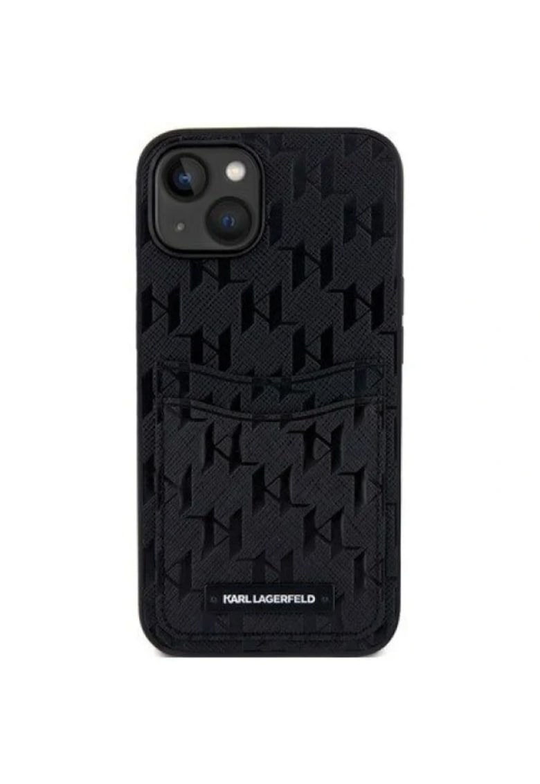 Husa de protectie Saffiano Monogram Card Slot pentru iPhone 14 - Negru