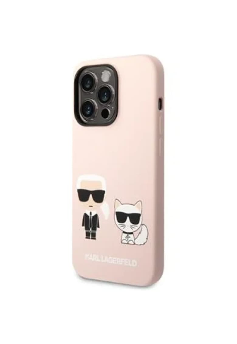 Husa de protectie Case Liquid Silicone Karl and Choupette MagSafe Compatible pentru iPhone 14 Pro Max - Roz