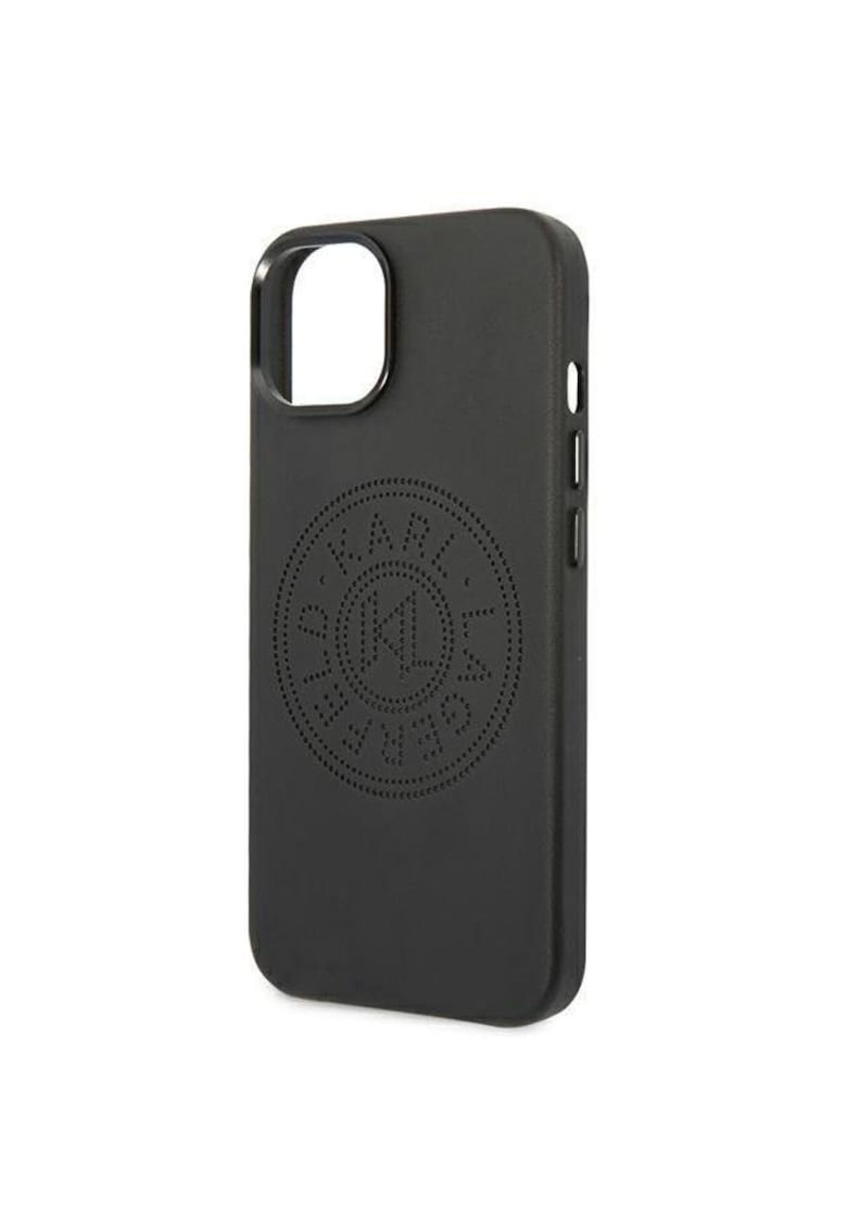Husa de protectie leather perforated logo pentru iphone 14 - negru