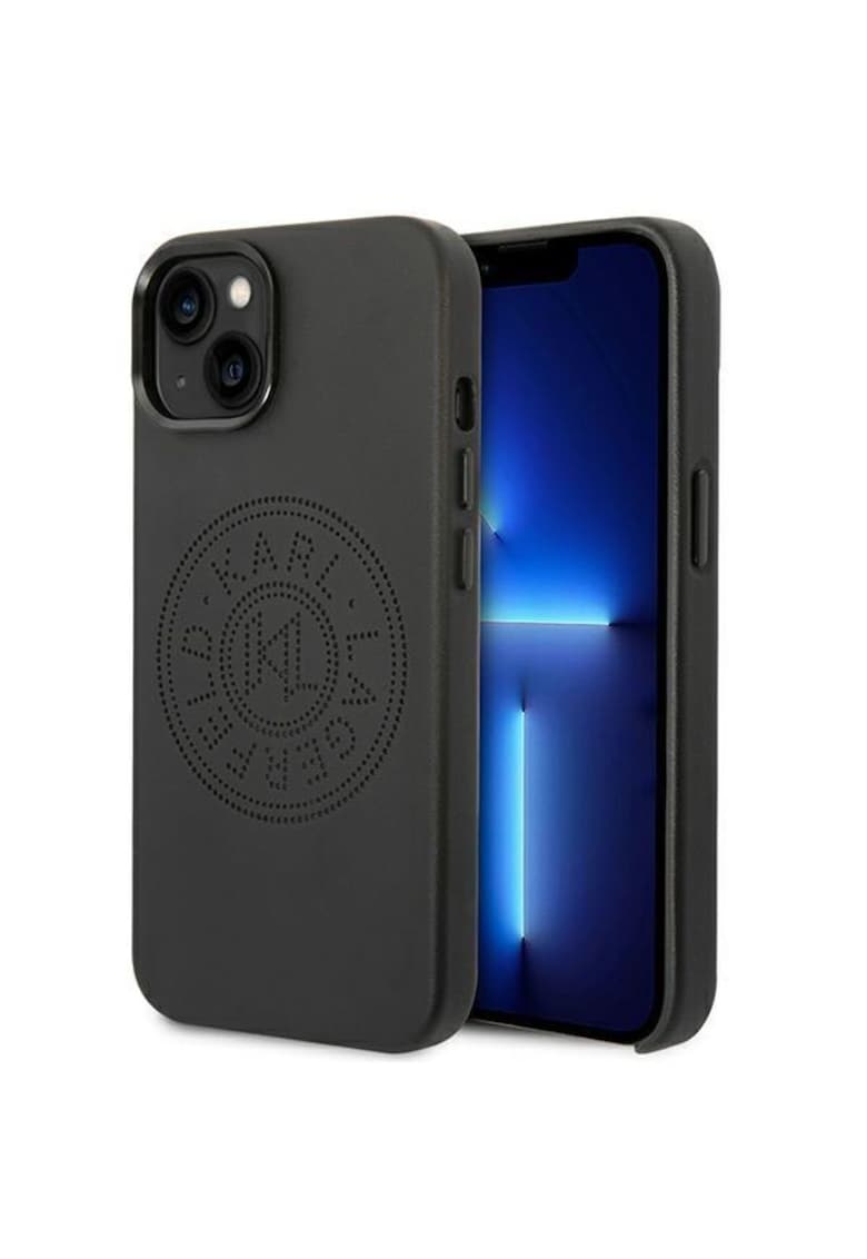 Husa de protectie Leather Perforated Logo pentru iPhone 14 - Negru
