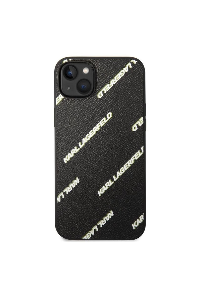 Husa de protectie Grained Leather Logomania pentru iPhone 14 - Negru