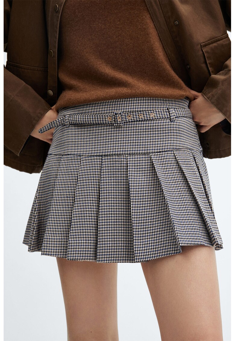 Fusta mini cu pliuri si model houndstooth Nara