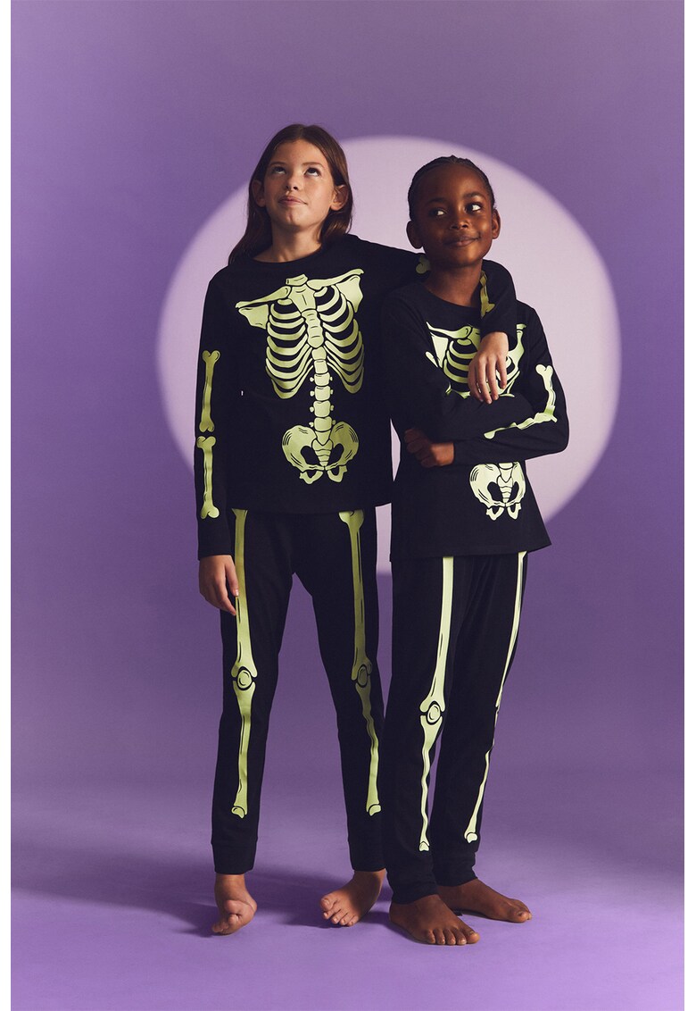 Pijama de bumbac cu imprimeu Bones