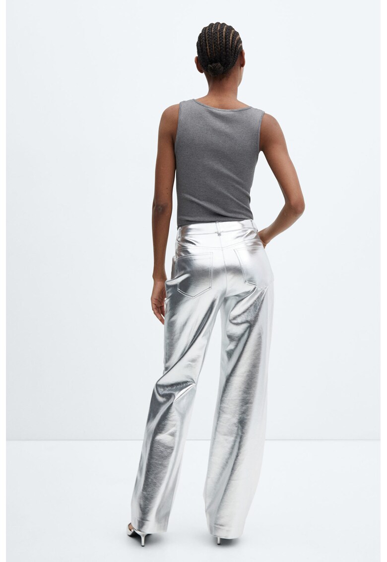 Pantaloni ampli cu aspect metalic silver