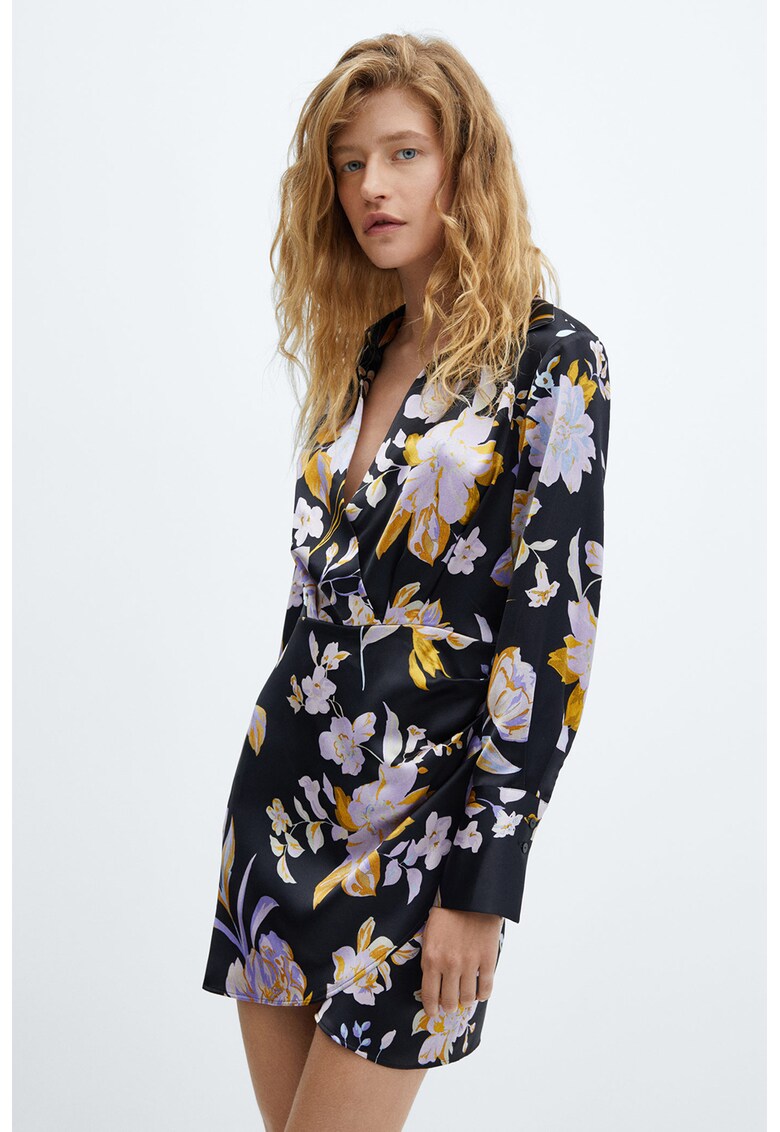 Rochie de satin cu model floral Eleni