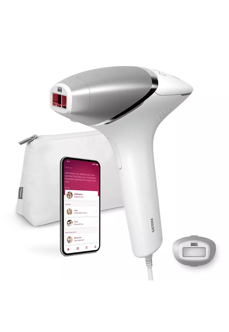 Epilator IPL Lumea Seria 8000 BRI940/00 - Senzor Smartskin - tehnologie SenseIQ - conectare la aplicatie - utilizare cu fir - 450.000 impusuri - accesoriu corp - Alb/Argintiu