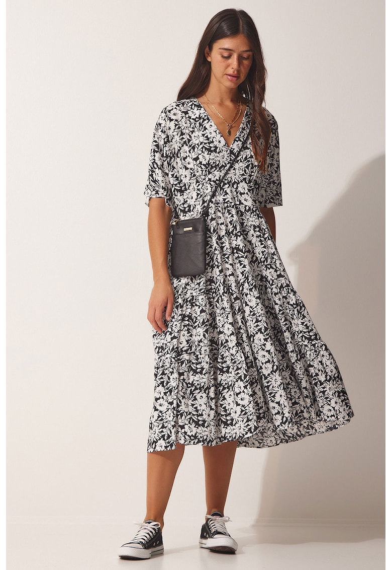 Rochie cu decolteu in V si model floral