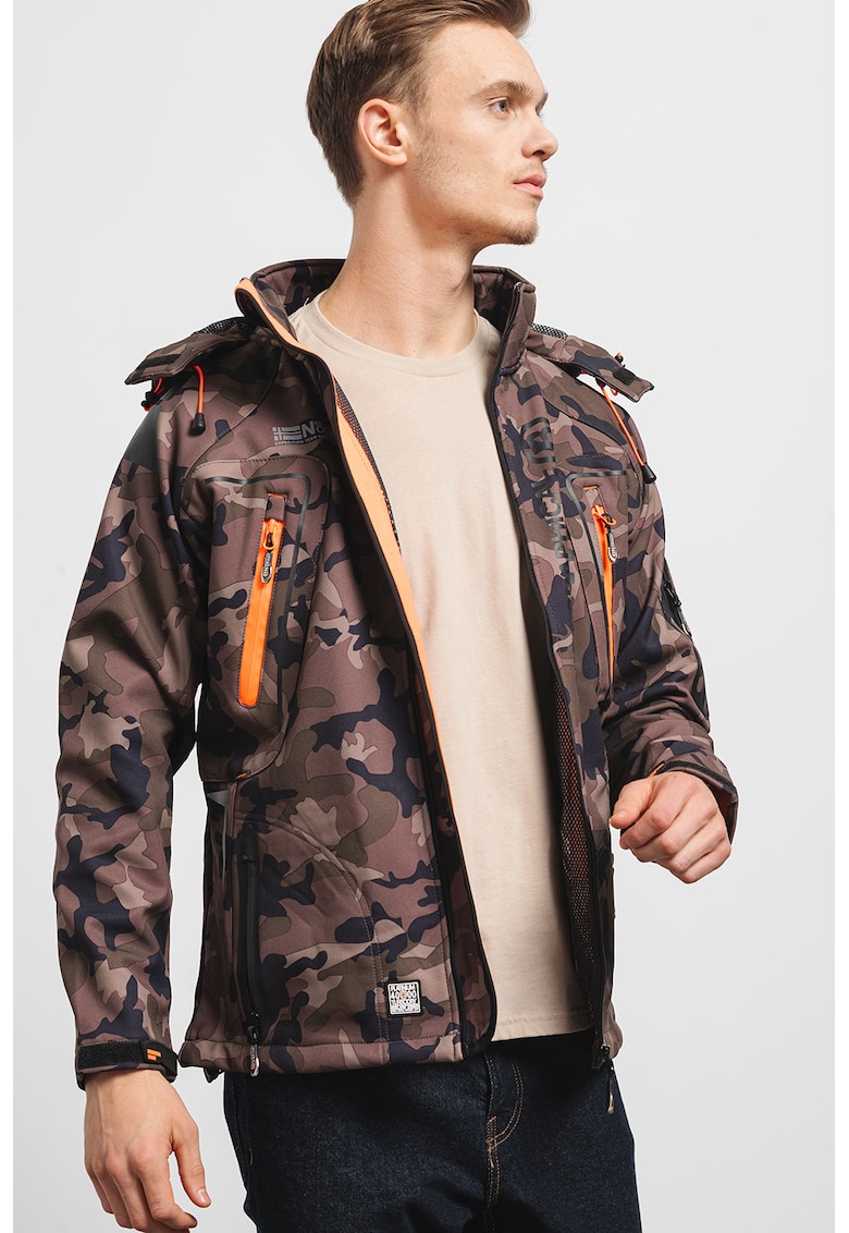 Geaca cu imprimeu camuflaj si gluga detasabila Techno