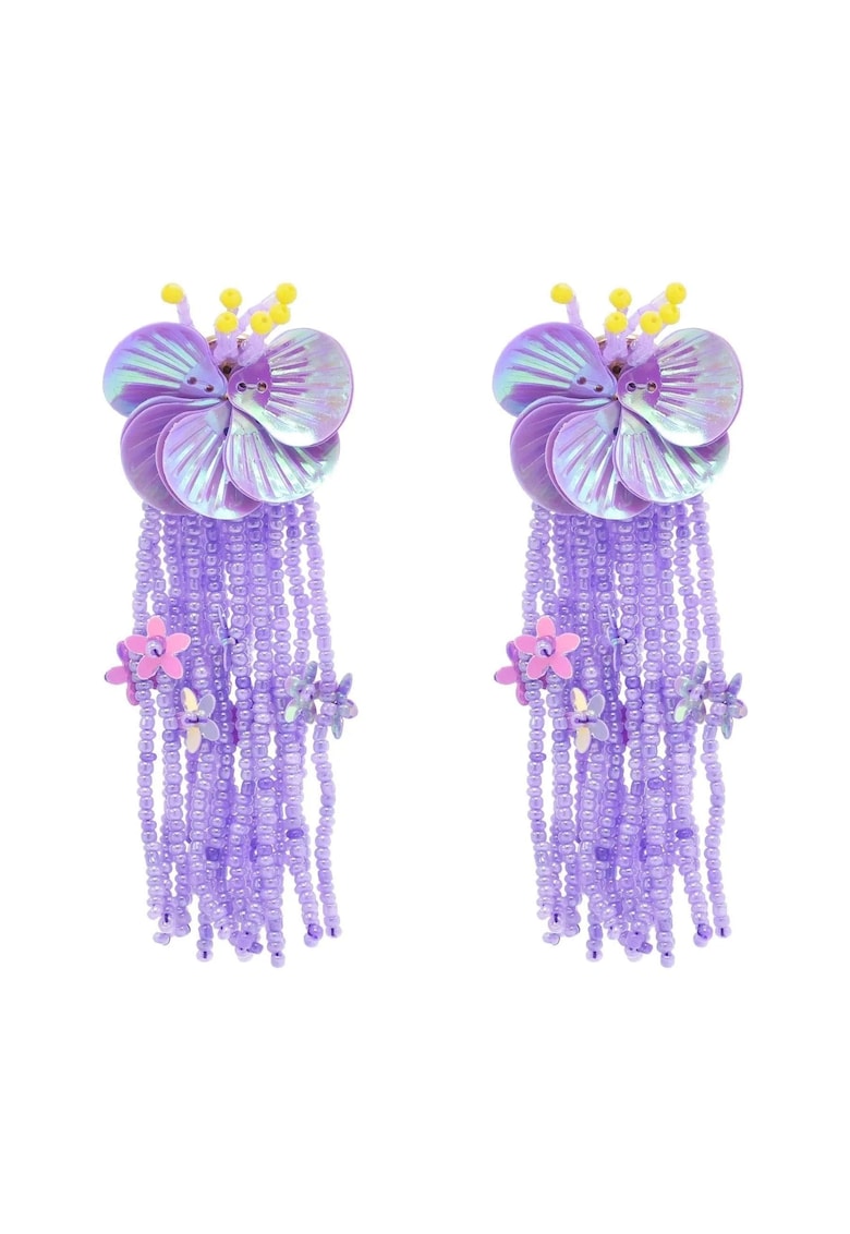 Cercei mov - lungi - cu franjuri din margelute si flori - Kain C34 -