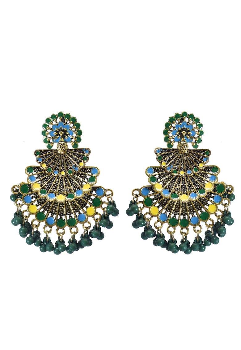 Cercei aurii - masivi - stil indian - cu margelute verzi - Kaija C34 -