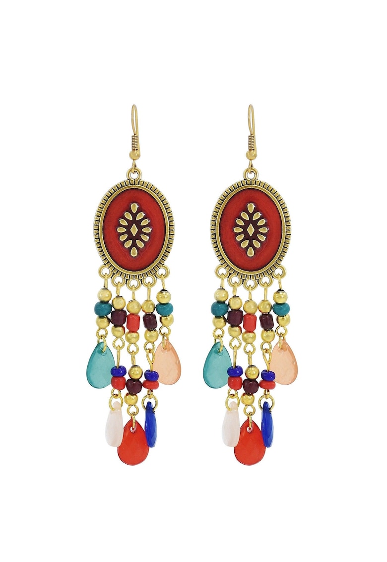 Cercei aurii - stil hippie - cu margelute colorate - Kadya C34 - Cercei aurii - stil hippie - cu margelute colorate - Kadya C34 -