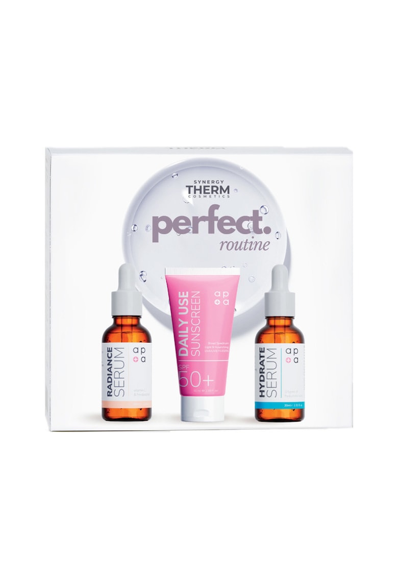 Set Perfect Routine Ser Radiance Vitamina C Lipozomala - 30 ml - Ser Hidratant Acid Hialuronic - 30 ml - Crema Synergy Therm Crema solara pentru utilizare zilnica - SPF 50+ - 50 ml