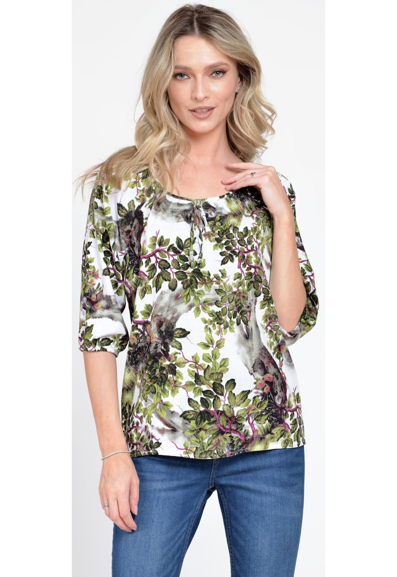 888143224-Bluza IE Dama cu Maneca 3 sferturi - model Floral - alb cu verde 888143224-Bluza IE Dama cu Maneca 3 sferturi - model Floral - alb cu verde