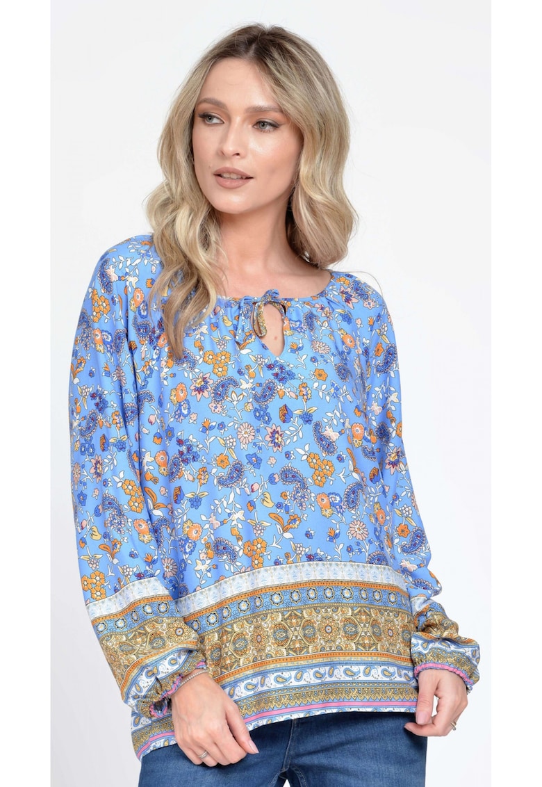 888143228-Bluza IE Dama cu Maneca lunga - Multicolor cu Imprimeu Combinat