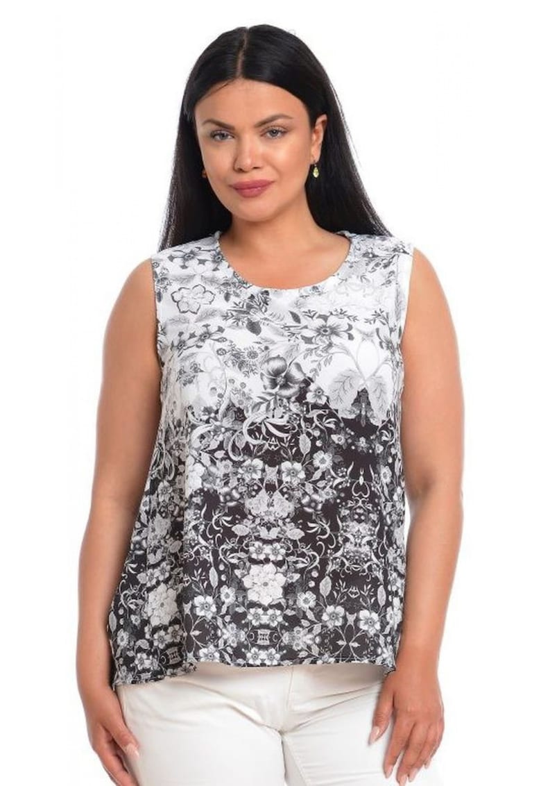 888140593-Bluza Dama fara Maneci Alb Negru cu Imprimeu Floral 888140593-Bluza Dama fara Maneci Alb Negru cu Imprimeu Floral