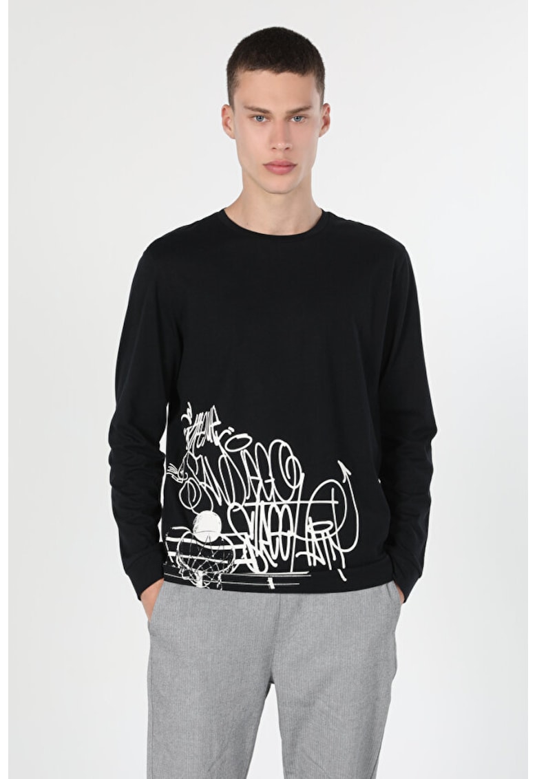 Tricou Cu Maneca Lunga De Barbati Negru Regular Fit 46885