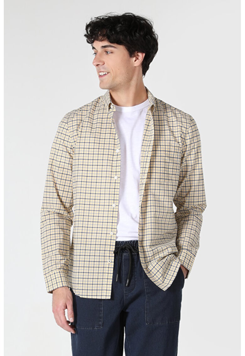 Camasa Cu Maneca Lunga De Barbati Galben Slim Fit