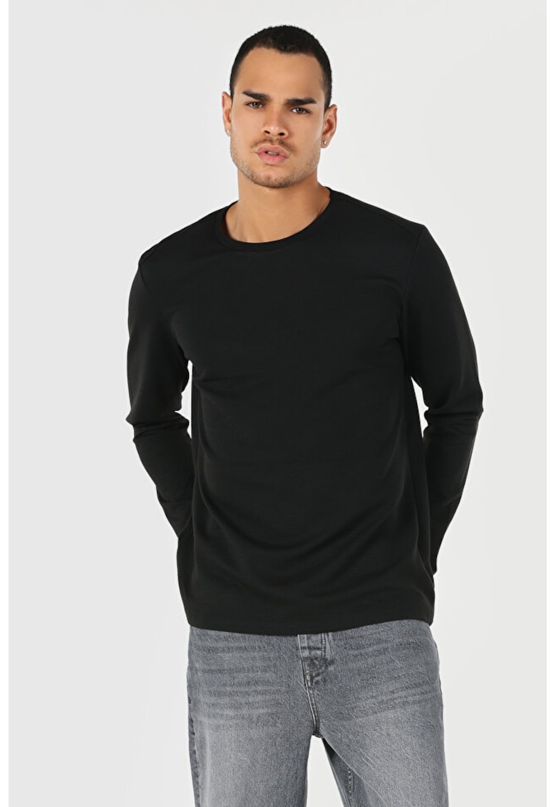Tricou Cu Maneca Lunga De Barbati Negru Regular Fit2