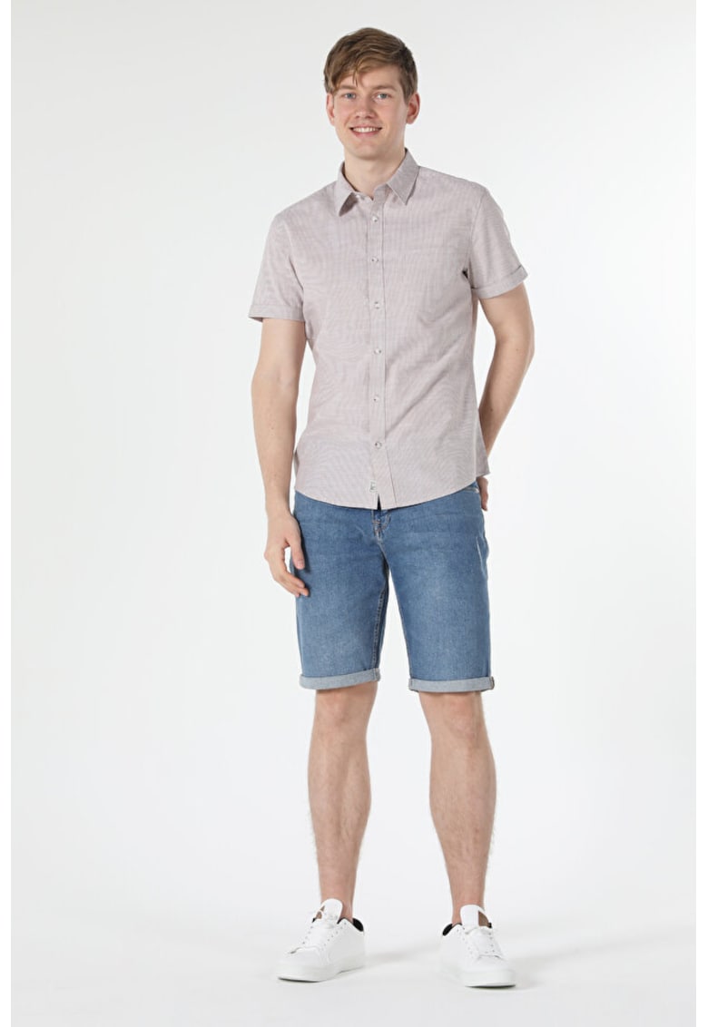 Camasa Cu Maneca Scurta De Barbati Bej Slim Fit