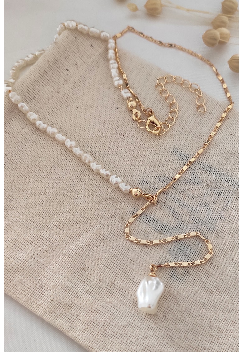 Colier cu perle sintetice - Alb/Auriu