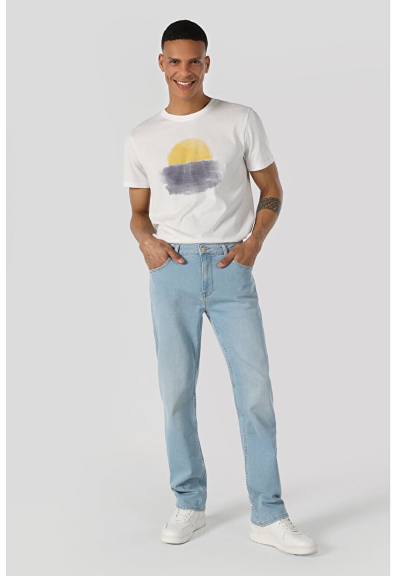 Blugi cu 5 buzunare si talie medie - Albastru deschis