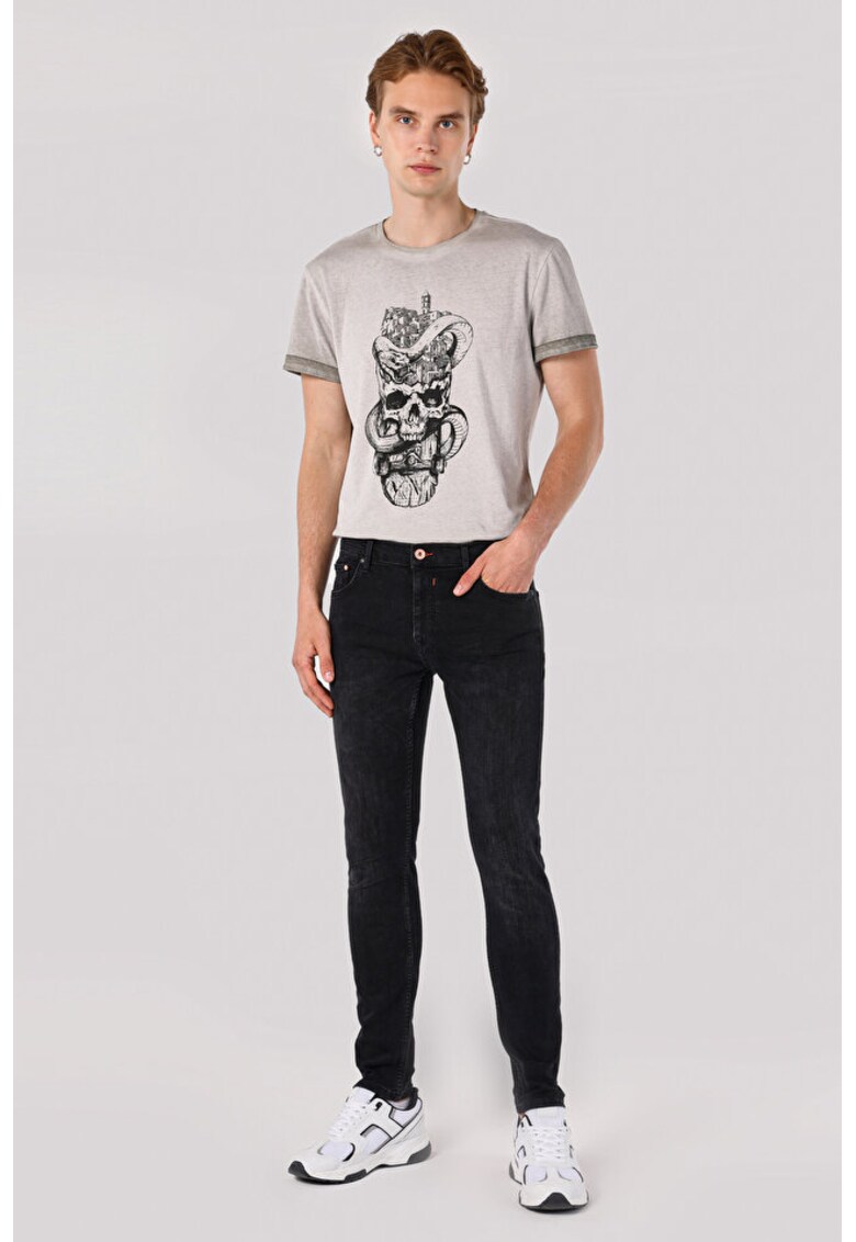 Blugi slim fit cu talie medie - Negru