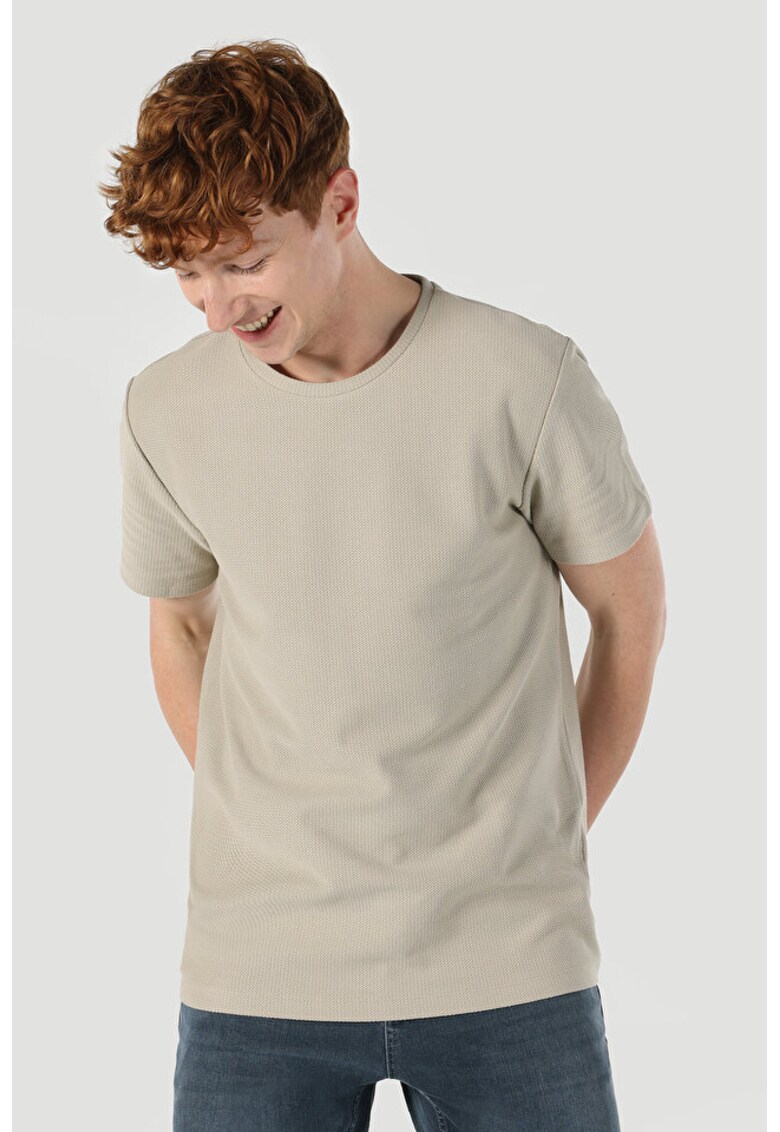 Tricou Cu Maneca Scurta De Barbati Bej Regular Fit-
