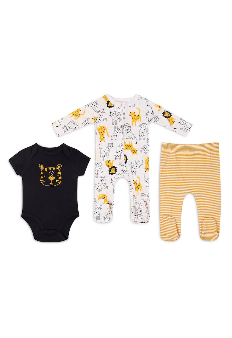 Set 3 piese din bumbac pentru bebelusi - model tigru