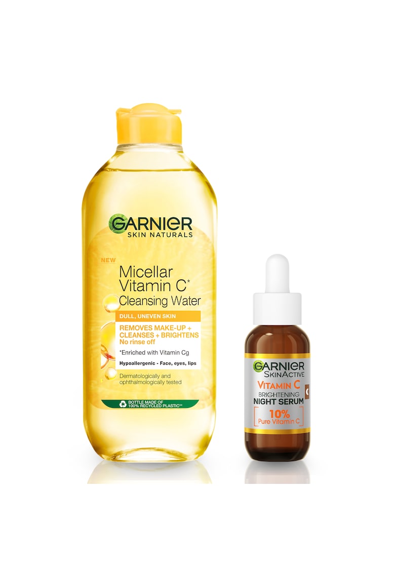 Set Apa micelara Skin Naturals imbogatita cu Vitamina C - 400 ml + Serum de noapte Garnier Skin Naturals cu Vitamina C Pura - 30 ml