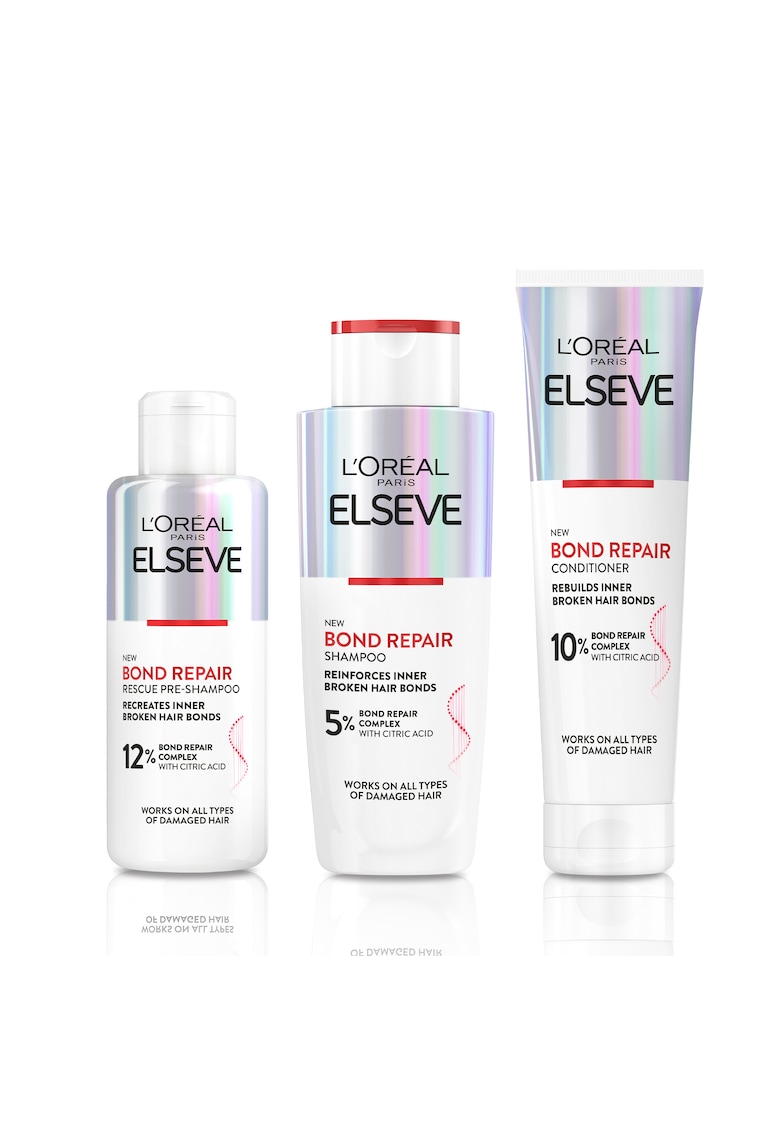 Set pentru parul deteriorat  Elseve Bond Repair: 1 x Pre-sampon - 12% Acid Citric - 200 ml + 1 x Sampon - 5% Acid Citric - 200 ml + 1 x Balsam - 10% Acid Citric - 150 ml
