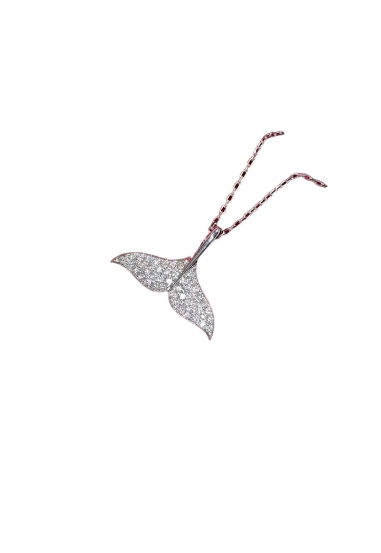 Colier argintiu - forma de coada de balena - cu pietre din zirconiu - Leah C27 -