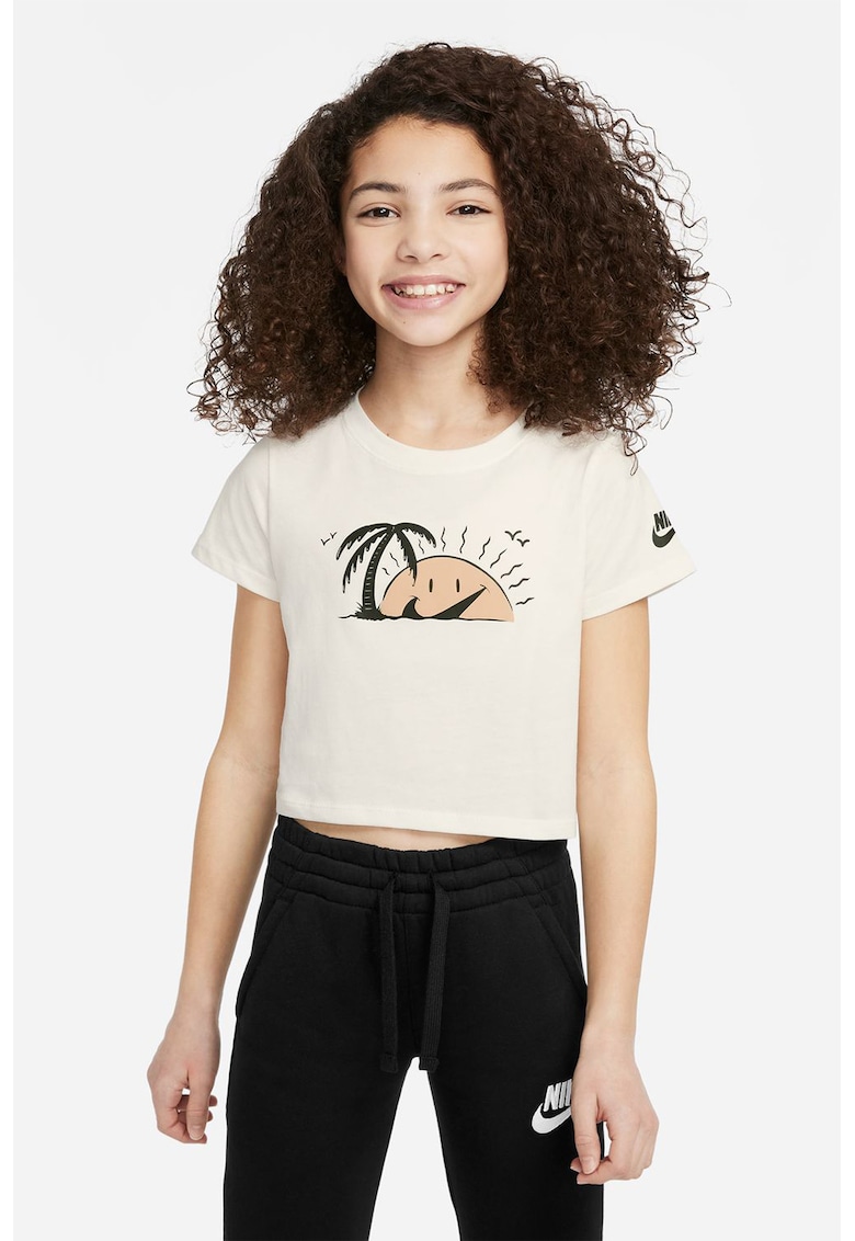 Tricou crop cu imprimeu Swoosh - Negru/Alb murdar