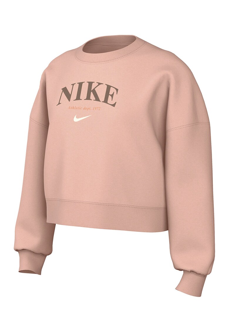 Bluza de trening cu decolteu la baza gatului si imprimeu logo - Roz somon