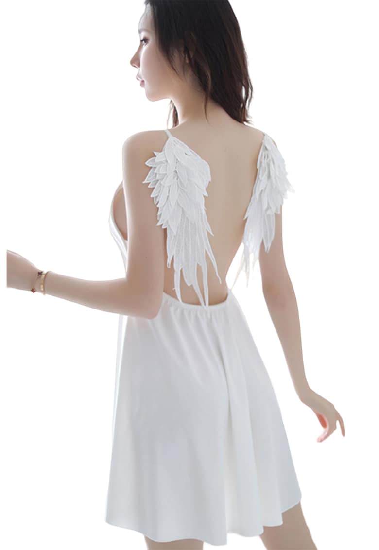 Lenjerie sexy dama - rochie scurta cu decolteu in V - model cu aripi de inger - tematica I’m your angel - EFAYN