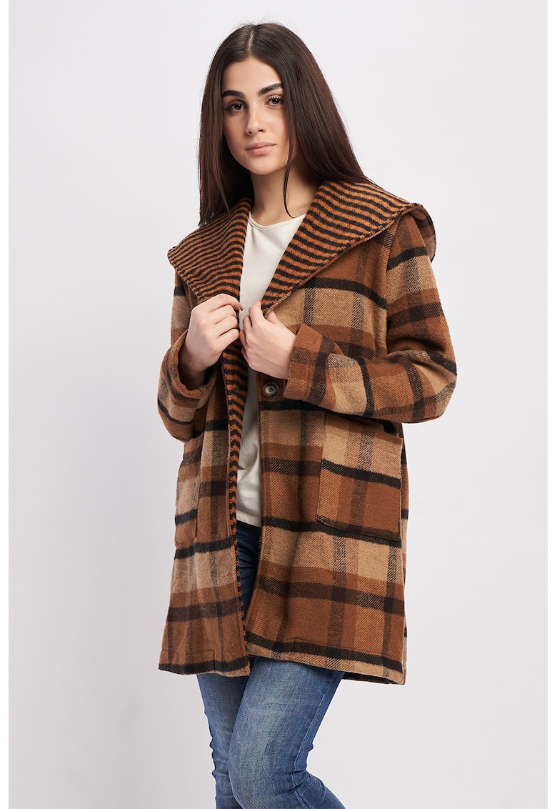 Palton din amestec de lana cu model in carouri