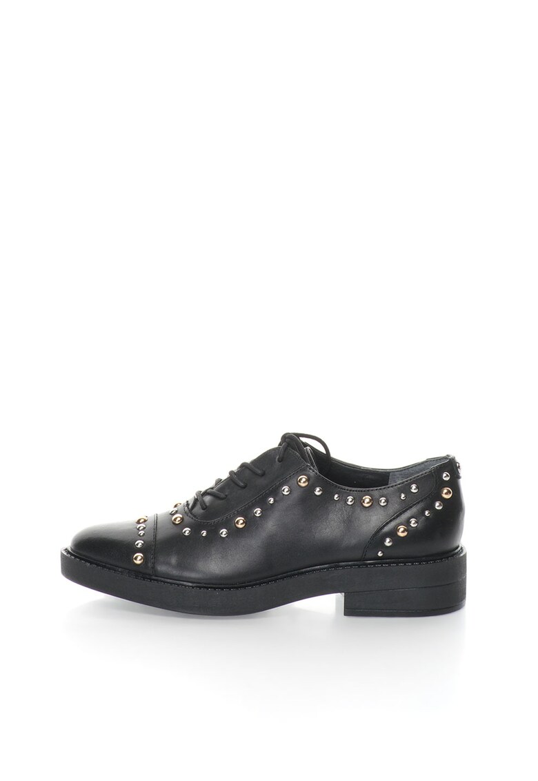 Pantofi Oxford negri de piele cu tinte