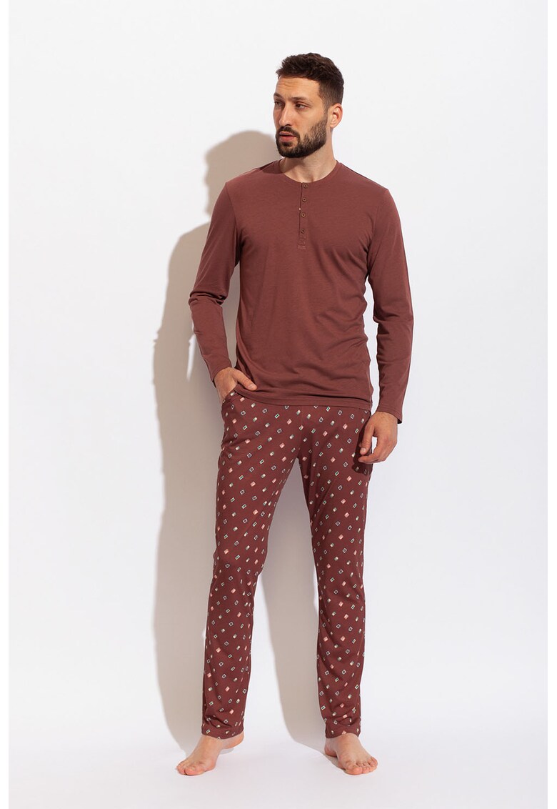 Pijama din amestec de bambus cu fenta cu nasturi Icons