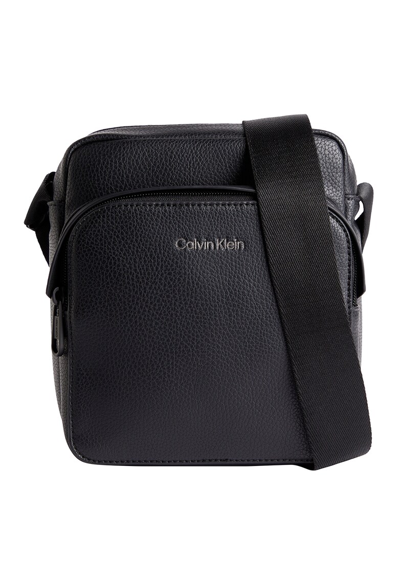 Geanta crossbody de piele ecologica cu buzunar exterior - Negru