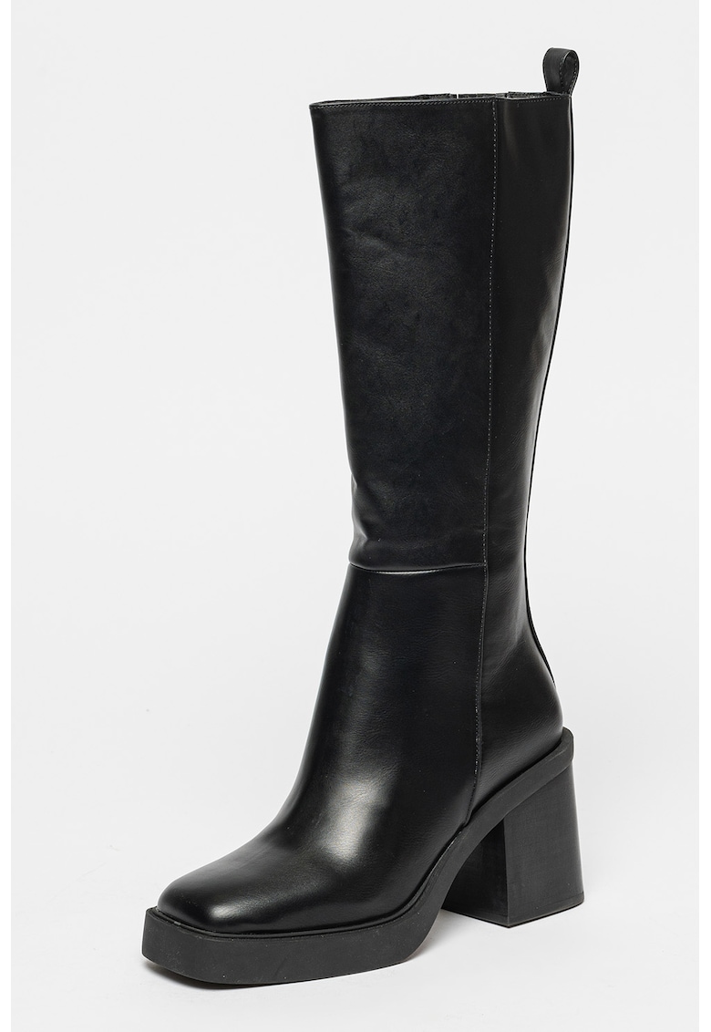 Cizme de piele ecologica cu toc masiv Goeblange - Negru