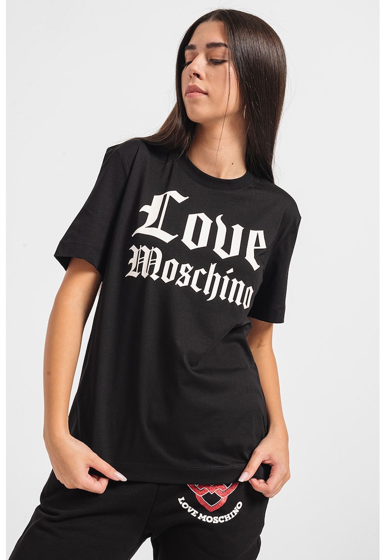 Tricou de bumbac cu imprimeu logo - Alb/Negru