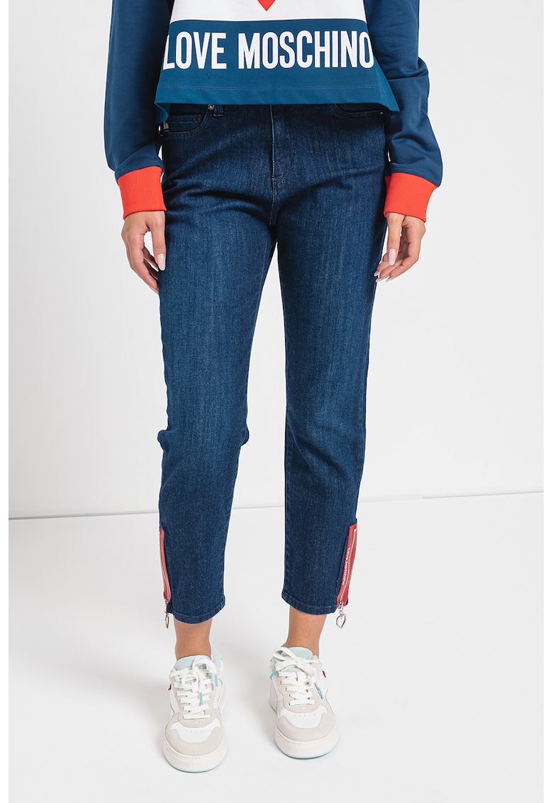 Blugi crop cu slituri laterale cu fermoar