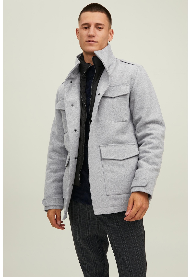 Jacheta din amestec de lana cu buzunare aplicate