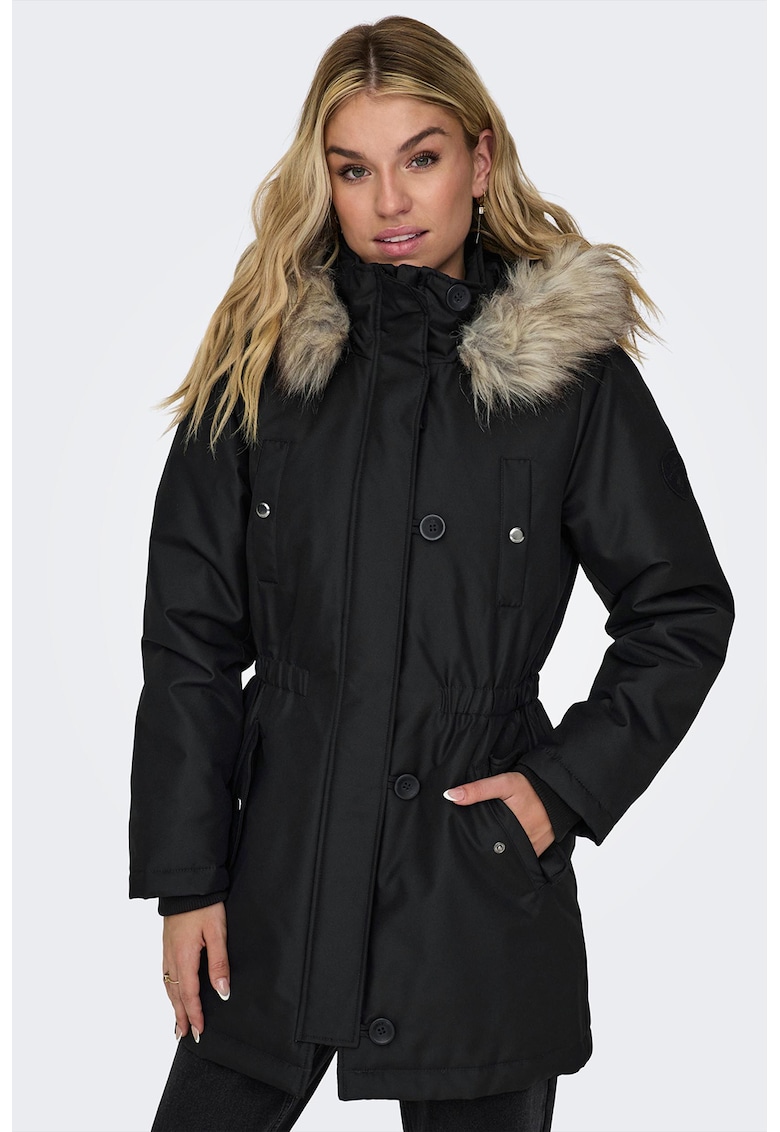 Geaca parka de blana sintetica - Negru