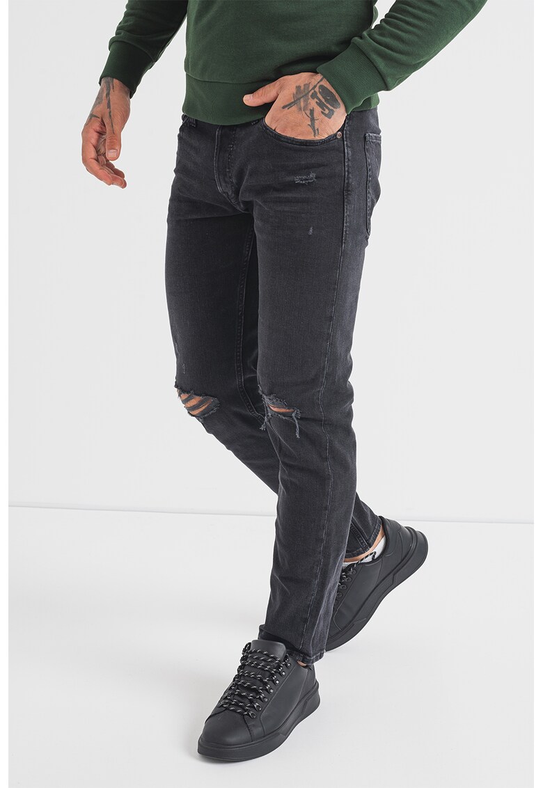 Blugi slim fit cu detalii deteriorate Mike
