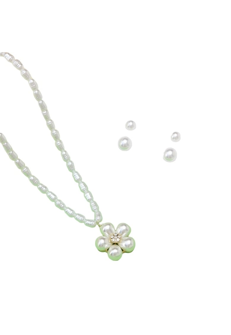 Set colier si 2 perechi cercei - auriu - cu perle si pietre - Leyla C15 -