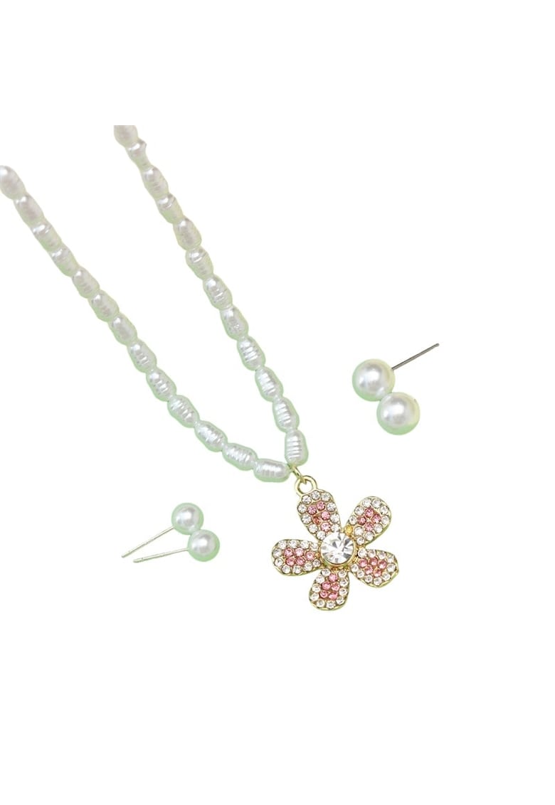 Set colier si 2 perechi cercei - auriu - cu perle si pietre - Levy C15 -