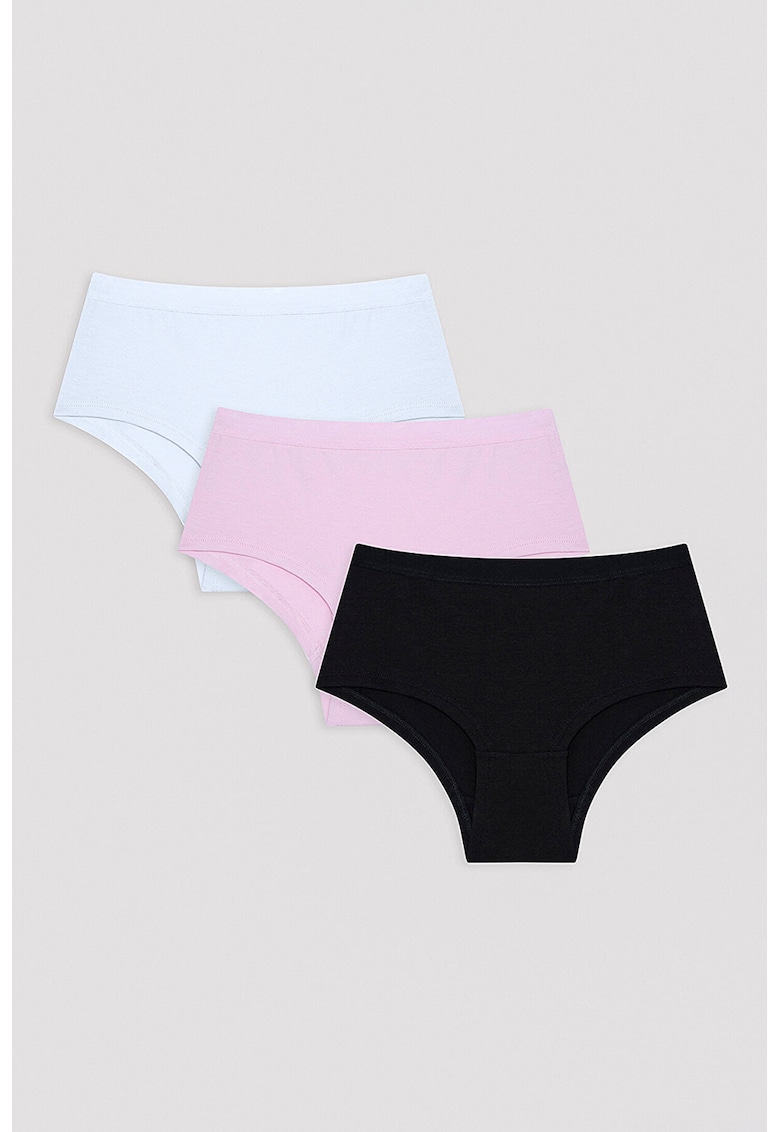 Set de chiloti hipster - 3 perechi - Alb/Negru/Roz pastel